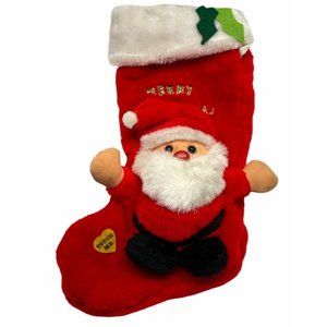 Musical Santa Claus Christmas Stocking Holiday Decor Red Plush 15" Long
